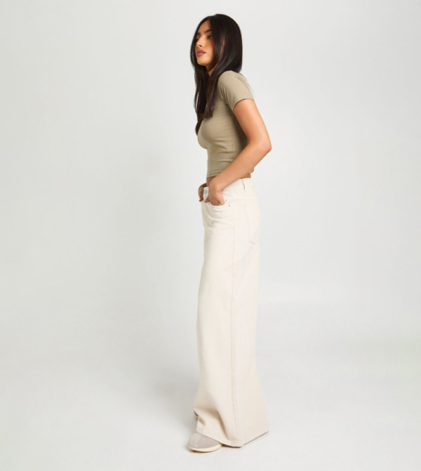 بوهو  ساق واسعة - أوف وايت  Wide Leg Jeans
