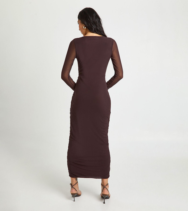 بوهو  modest-dressing - بني  Midi Dresses
