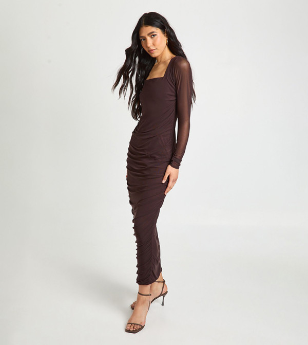 بوهو  modest-dressing - بني  Midi Dresses