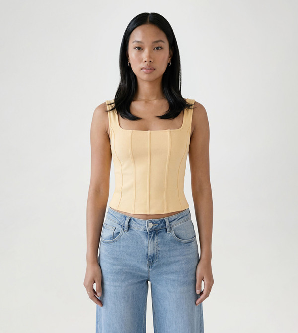 بوهو  corset-bubble-edit - بيج Sleeveless Tops