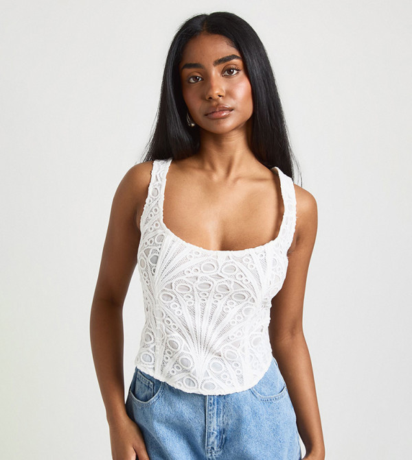 بوهو  corset-bubble-edit - أبيض Sleeveless Tops