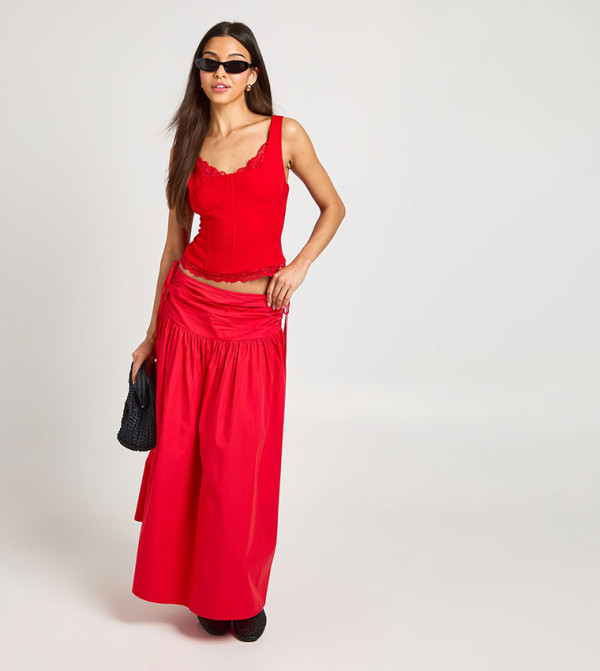 بوهو corset-bubble-edit - أحمر Sleeveless Tops