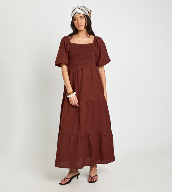 boohoo  vacation-loading-w - Brown Midi Dresses