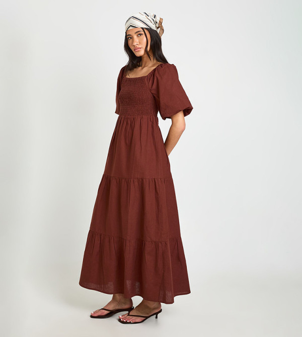 boohoo  vacation-loading-w - Brown Midi Dresses