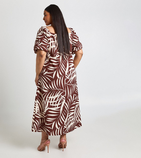 boohoo  statement-sleeve-babydoll - Brown Maxi Dresses