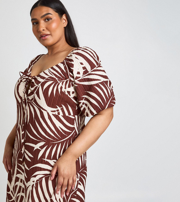 boohoo  statement-sleeve-babydoll - Brown Maxi Dresses