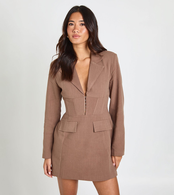 boohoo  corset-bubble-edit - Brown Mini Dresses