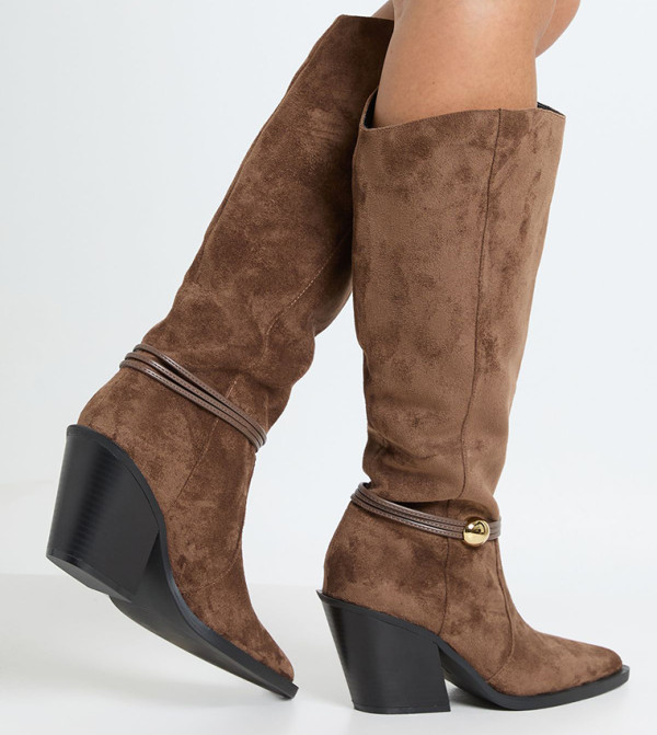 بوهو  بوت لمنتصف الساق - بني  Mid Calf Boots