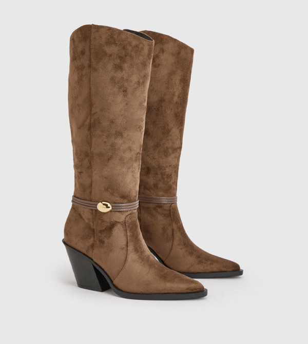 بوهو  بوت لمنتصف الساق - بني  Mid Calf Boots