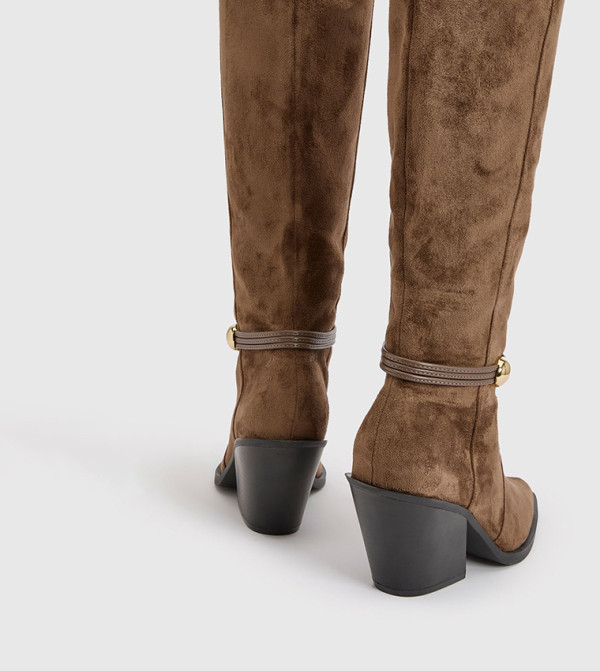 بوهو  بوت لمنتصف الساق - بني  Mid Calf Boots