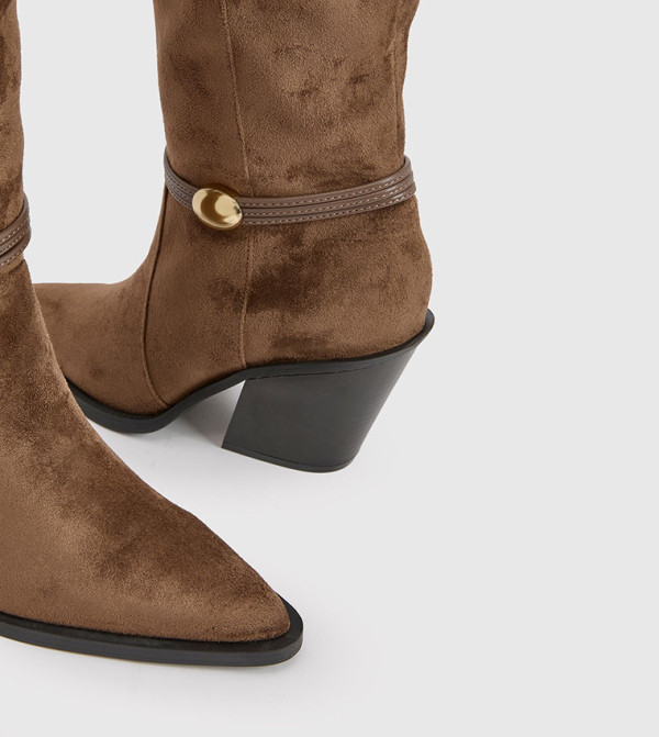 بوهو  بوت لمنتصف الساق - بني  Mid Calf Boots
