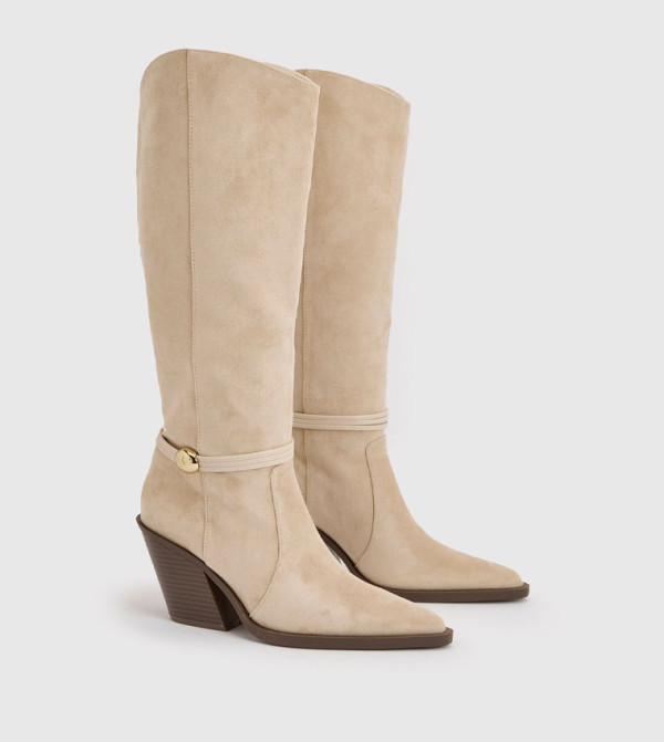 بوهو  بوت لمنتصف الساق - بيج Mid Calf Boots