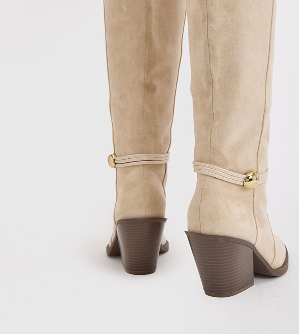 بوهو  بوت لمنتصف الساق - بيج Mid Calf Boots