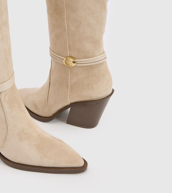 بوهو  بوت لمنتصف الساق - بيج Mid Calf Boots
