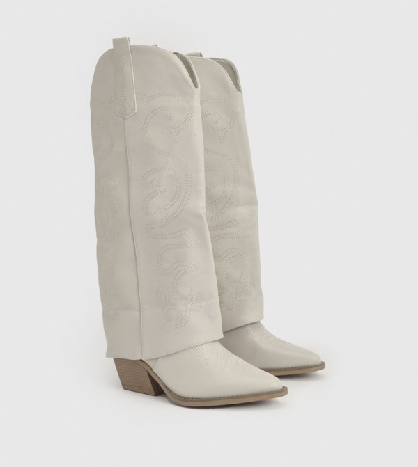 بوهو  بوت لمنتصف الساق - بيج Mid Calf Boots