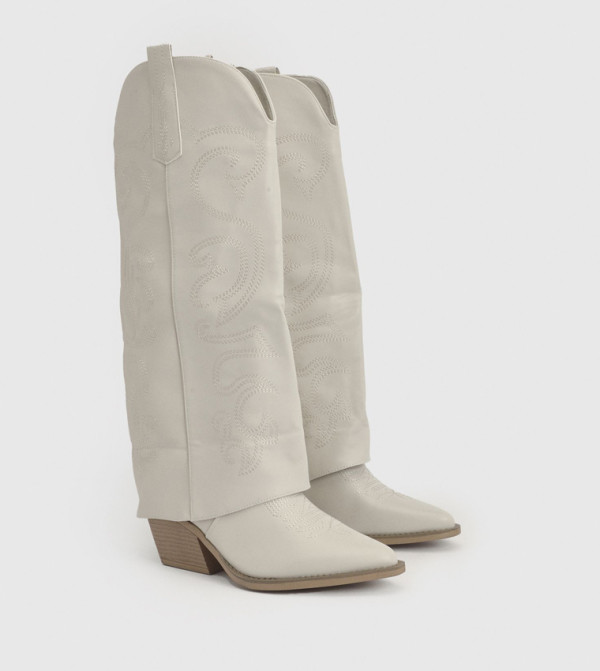 بوهو  بوت لمنتصف الساق - بيج Mid Calf Boots