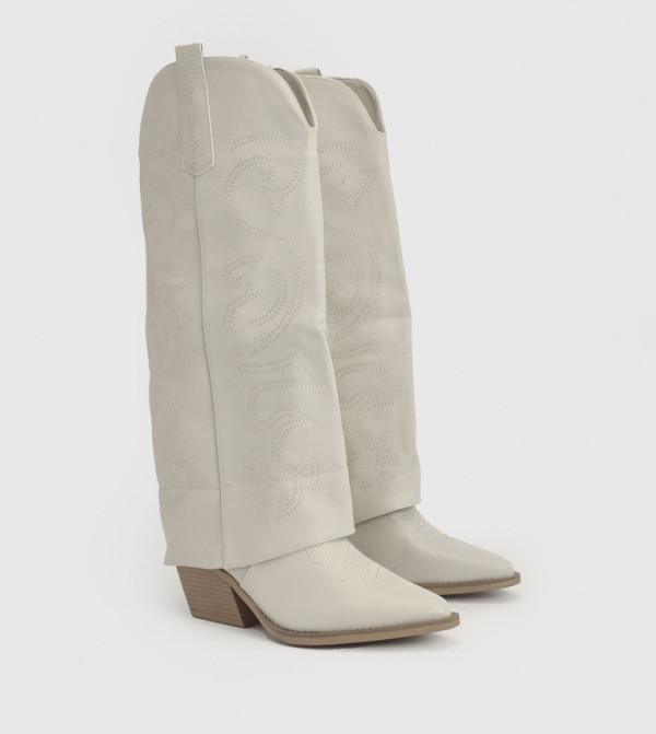 بوهو  بوت لمنتصف الساق - بيج Mid Calf Boots