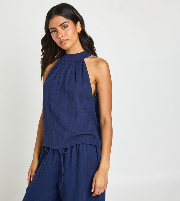 boohoo  resort-edit - Navy Sleeveless Tops