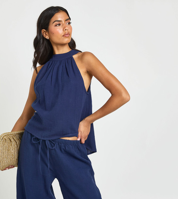 boohoo  resort-edit - Navy Sleeveless Tops