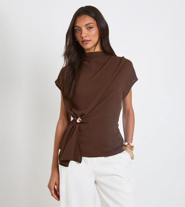 بوهو  satin-going-out - بني  Casual Tops
