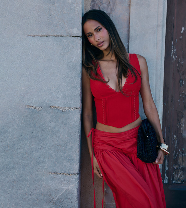 بوهو corset-bubble-edit - أحمر Sleeveless Tops