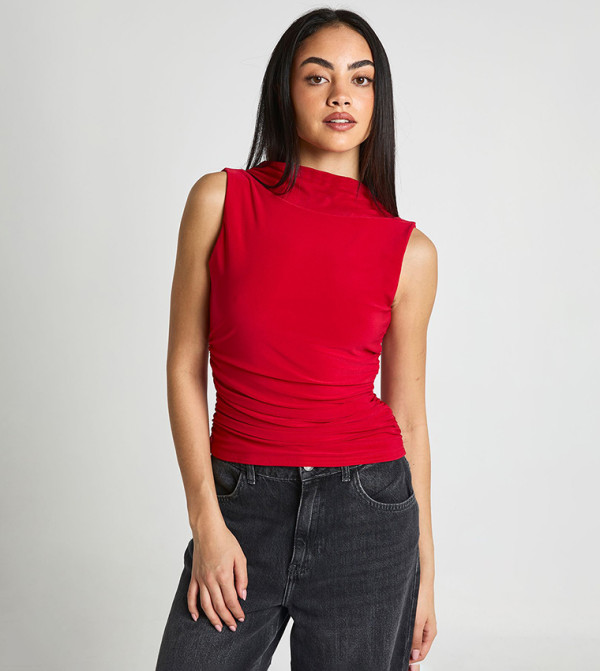 بوهو  satin-going-out - أحمر Sleeveless Tops