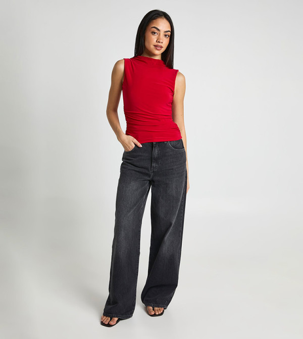 بوهو  satin-going-out - أحمر Sleeveless Tops