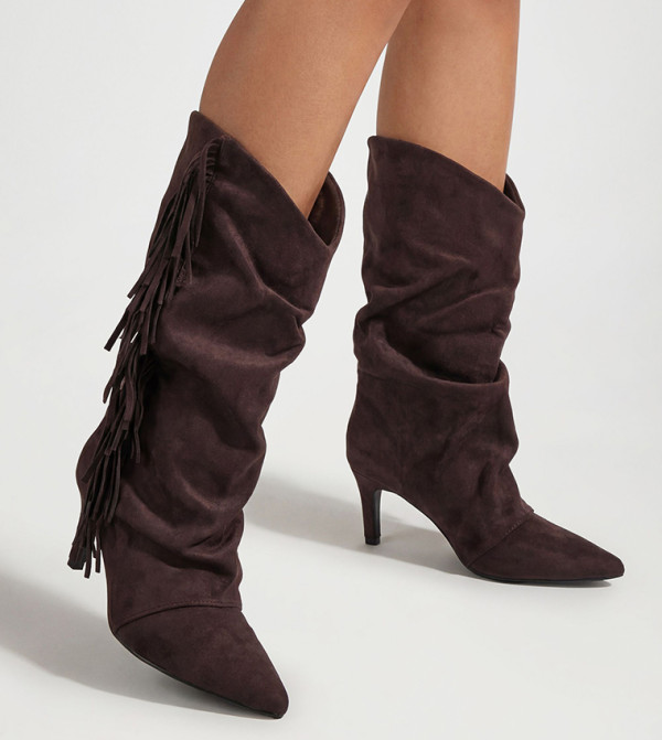 بوهو  بوت لمنتصف الساق - بني داكن Mid Calf Boots