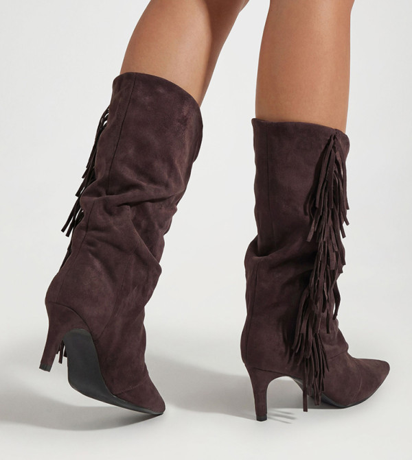 بوهو  بوت لمنتصف الساق - بني داكن Mid Calf Boots