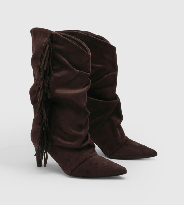 بوهو  بوت لمنتصف الساق - بني داكن Mid Calf Boots