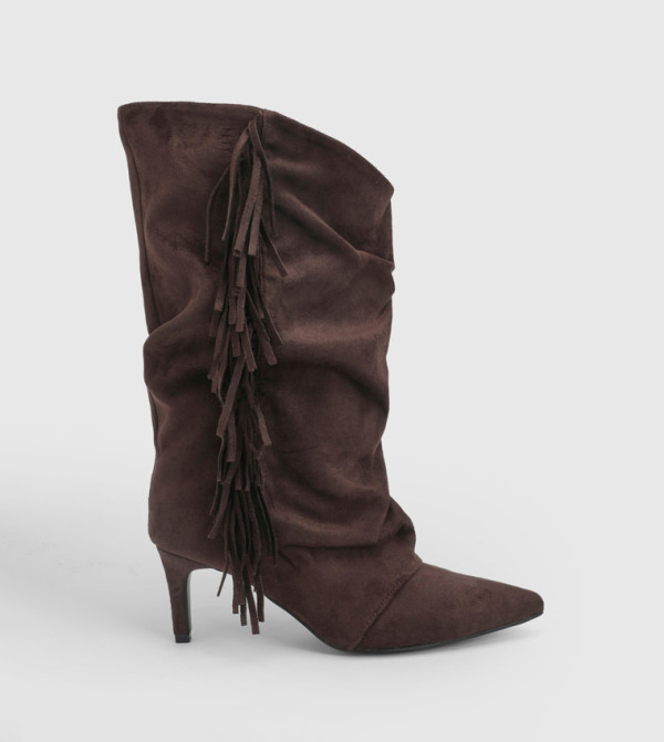 بوهو  بوت لمنتصف الساق - بني داكن Mid Calf Boots