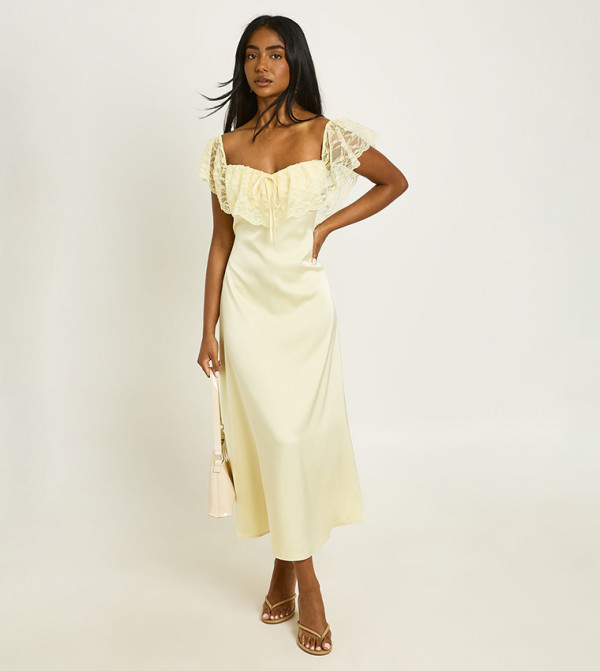 بوهو  romance-lace-edits - أصفر Midi Dresses