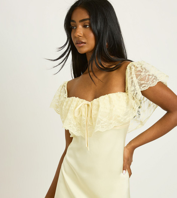 بوهو  romance-lace-edits - أصفر Midi Dresses