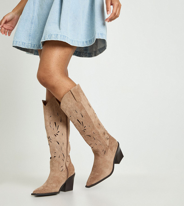 boohoo  Knee High Boots - Beige Knee length Boots