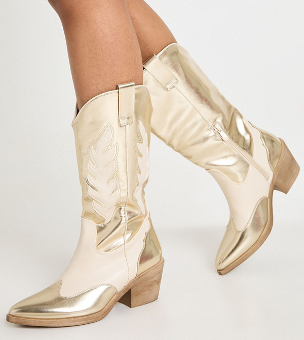 بوهو  بوت لمنتصف الساق - ذهبي Mid Calf Boots