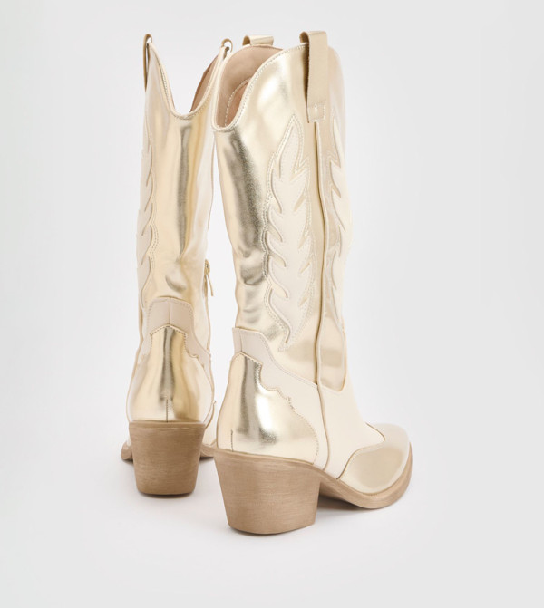 بوهو  بوت لمنتصف الساق - ذهبي Mid Calf Boots
