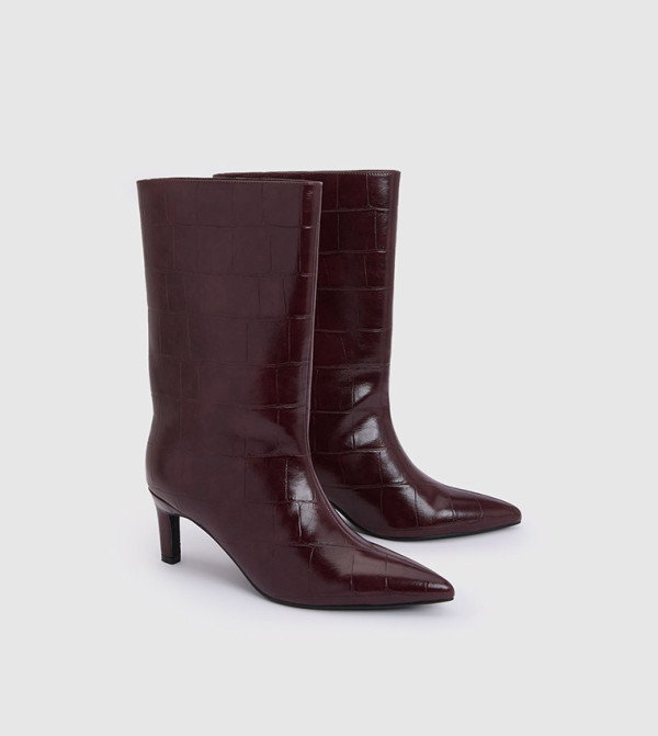 بوهو  بوت لمنتصف الساق - بورغندي Mid Calf Boots