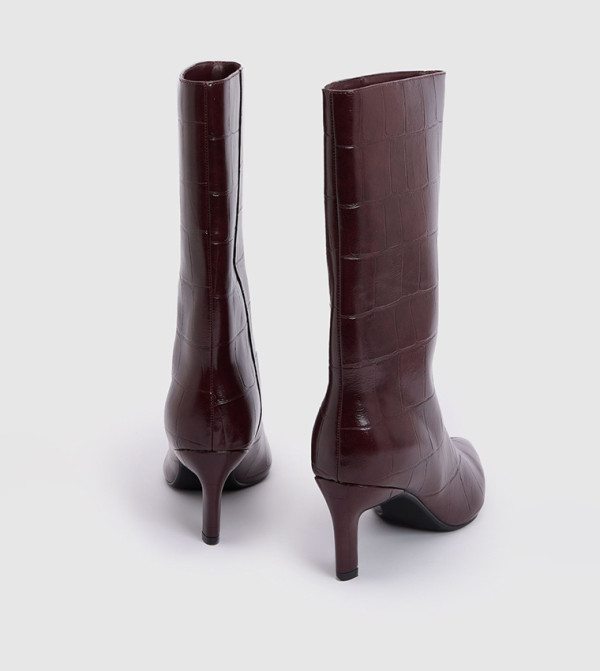 بوهو  بوت لمنتصف الساق - بورغندي Mid Calf Boots