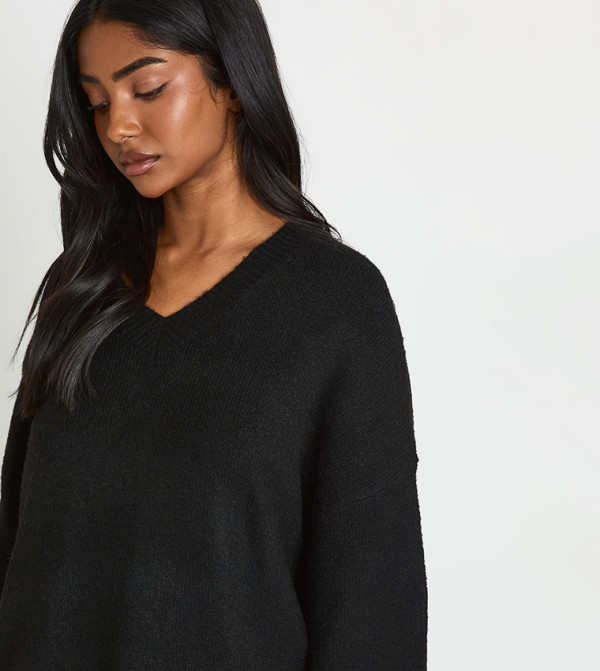 بوهو  سترات و كارديغانات - أسود V-neck Sweaters