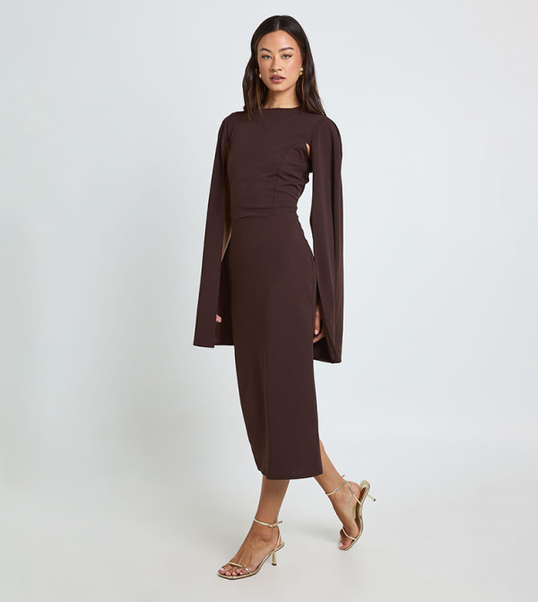 بوهو  modest-dressing - بني  Midi Dresses