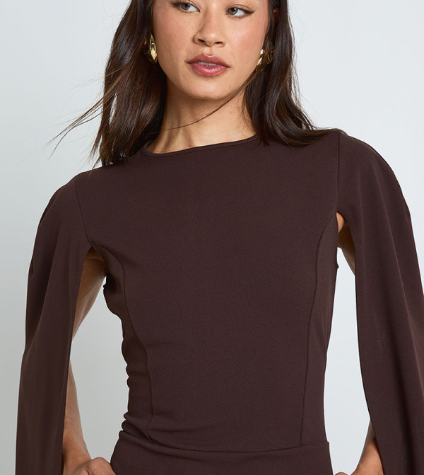بوهو  modest-dressing - بني  Midi Dresses