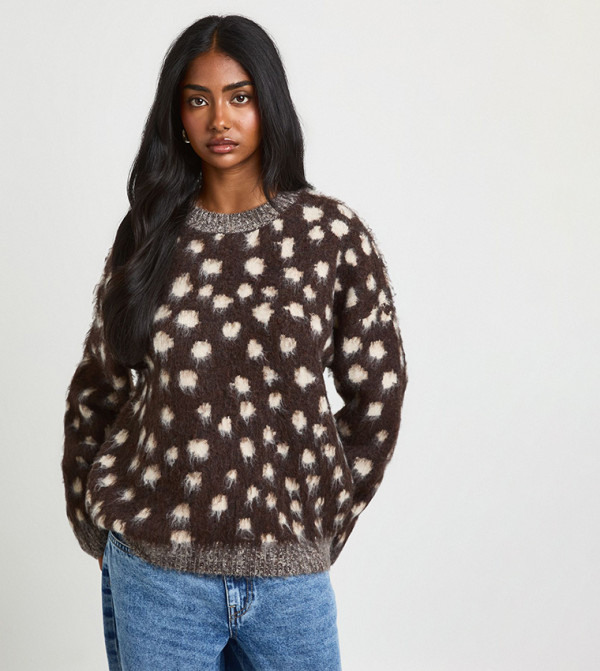 بوهو بوهو - بني  Round Neck Sweaters