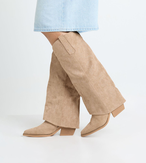 boohoo  Calf Boots - Beige Mid Calf Boots