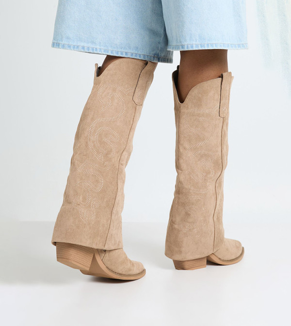 boohoo  Calf Boots - Beige Mid Calf Boots