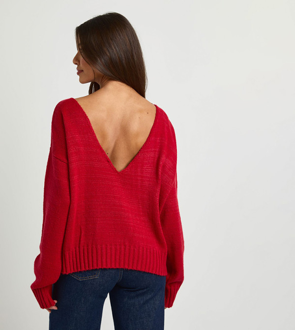 بوهو  سترات و كارديغانات - أحمر Round Neck Sweaters