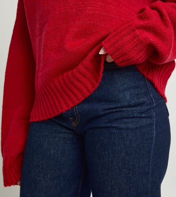 بوهو  سترات و كارديغانات - أحمر Round Neck Sweaters