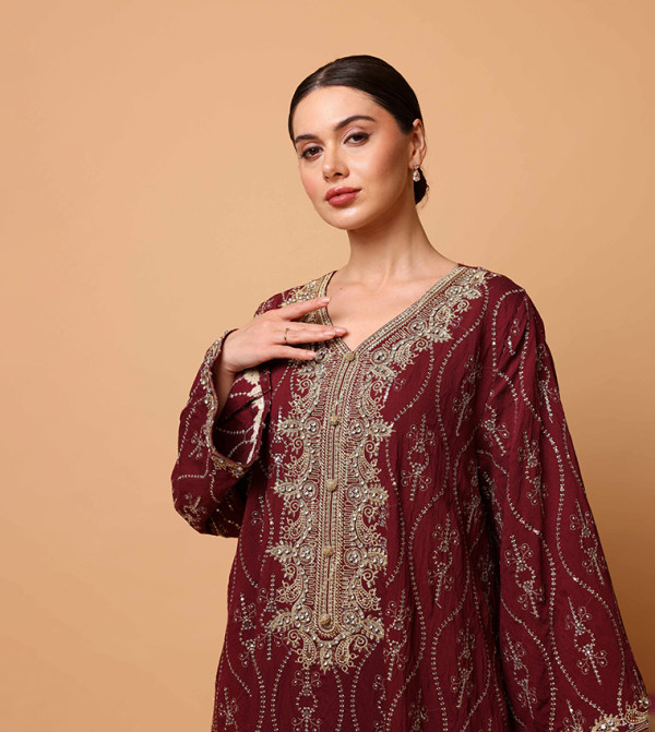 IKKXA IKKXA - Maroon Jalabiyas