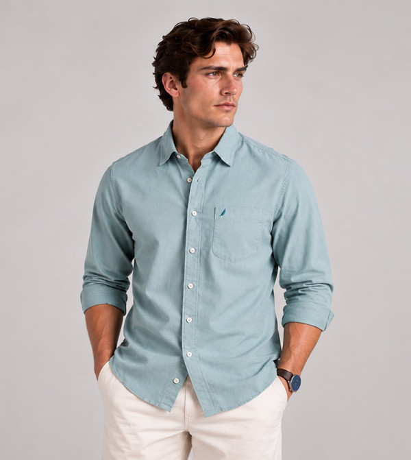 Nautica  Casual Shirts - Green Long Sleeves