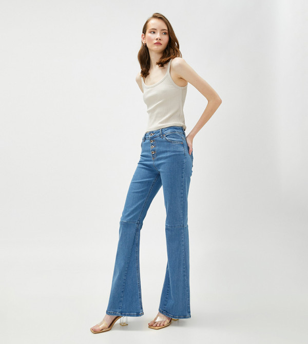 كوتون  جينز فلير - أزرق Wide Leg Jeans