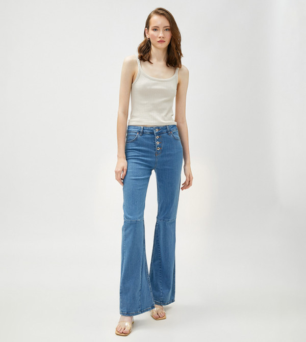كوتون  جينز فلير - أزرق Wide Leg Jeans